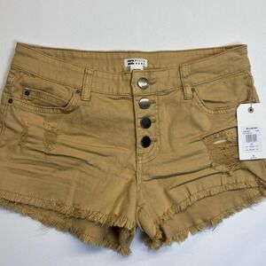 NWT Billabong Shorts Women Size S 26 Button Fly Mustard Yellow Distressed Cutoff